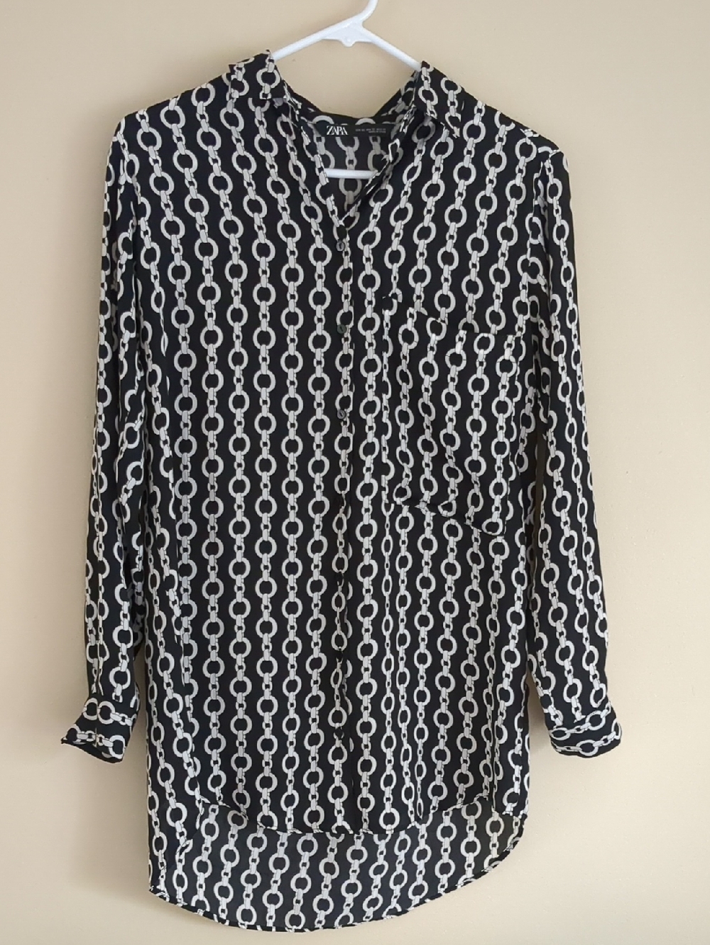XS Zara Black Chain Print Button Up Shirt Top